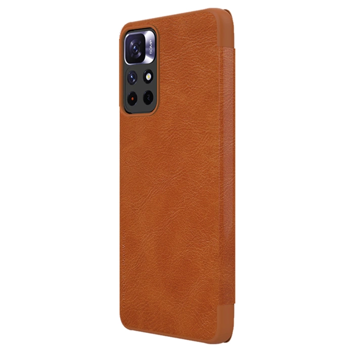 Nillkin Qin Case etui do Xiaomi Redmi Note 11T 5G / Note 11S 5G / Note 11 5G (China) / Poco M4 Pro 5G osłona na aparat kabura pokrowiec obudowa z klapką brązowy
