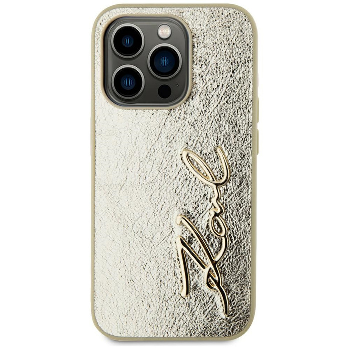 Etui Karl Lagerfeld Wrinkled Metal       Signature do iPhone 15 Pro Max złoty