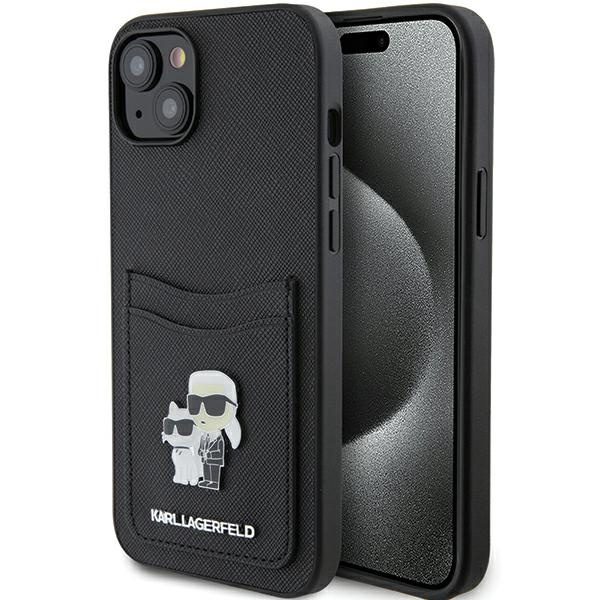 Etui Karl Lagerfeld KLHCP15SSAPKCNPK iPhone 15 6.1" czarny/black hardcase Saffiano Cardslot Karl&Choupette Metal Pin