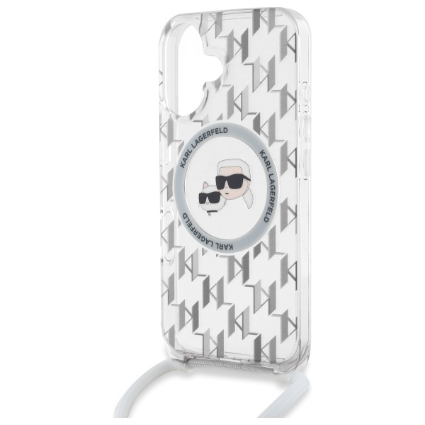Etui Karl Lagerfeld iPhone 16 6.1" transparent hardcase IML Crossbody Monogram Karl & Choupette Head MagSafe