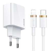 USAMS Ład. siec. 1xUSB-C T34 20W 5V-3A PD3.0 + kabel U63 USB-C do lightning 20W biały/white T49OCLN01