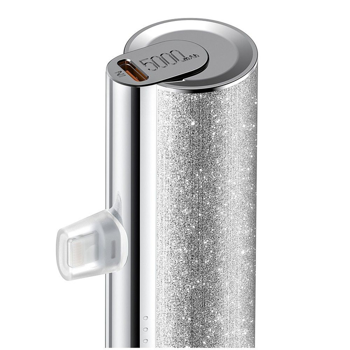 VEGER powerbank 5000 mAh z wbudowanym złączem Typ C PD QC3.0 2,4A 12W PlugOn (W0573) srebrny