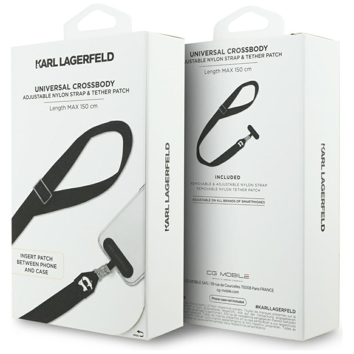 Uniwersalna smycz Karl Lagerfeld         Universal Strap Tether Patch Choupette Metal Logo czarny