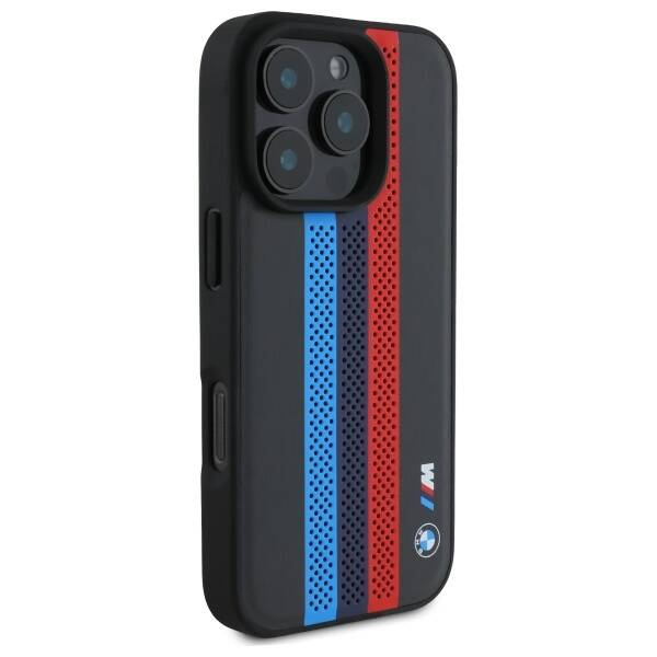 Etui BMW iPhone 16 Pro 6.3" czarny/black hardcase M Perf. Tricolor Printed Stripes MagSafe