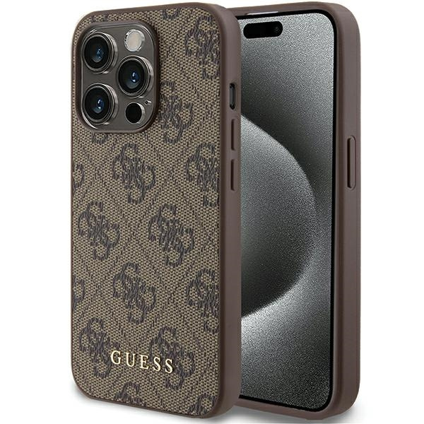 Etui Guess GUHCP15LG4GFBR iPhone 15 Pro 6.1" brązowy/brown hard case 4G Metal Gold Logo Case