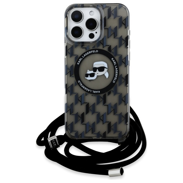 Etui Karl Lagerfeld iPhone 16 Pro Max 6.9" czarny/black hardcase IML Crossbody Monogram Karl & Choupette Head MagSafe