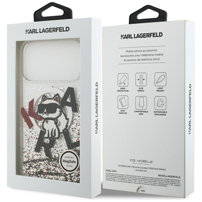 Etui Karl Lagerfeld Liquid Glitter       Choupette Logo MagSafe do iPhone 17 Pro Max przezroczysty