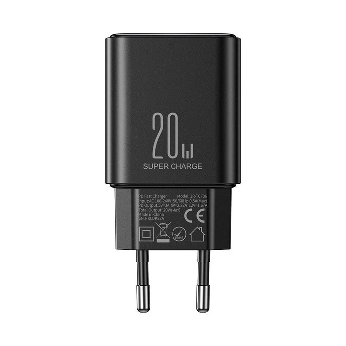 Ładowarka USB C 20W PD Joyroom JR-TCF06 z kablem USB C - Lightning | czarna