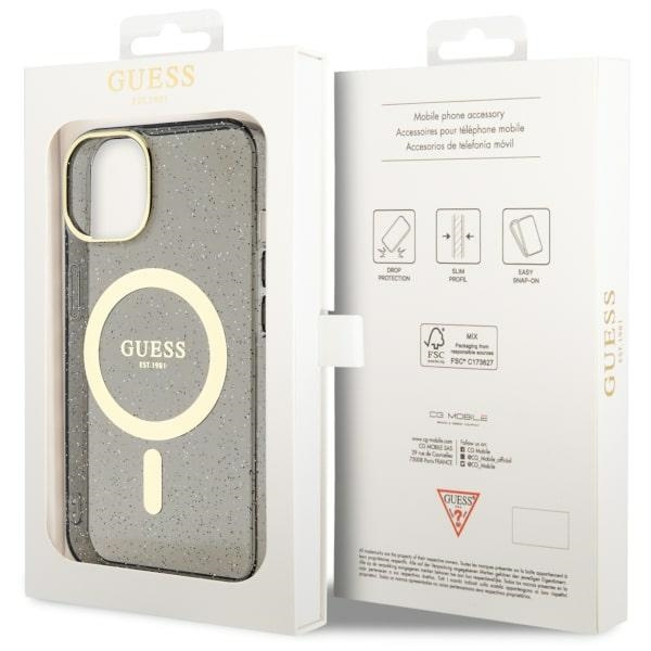 Etui Guess GUHMP14MHCMCGK iPhone 14 Plus 6.7" czarny/black hardcase Glitter Gold MagSafe Case