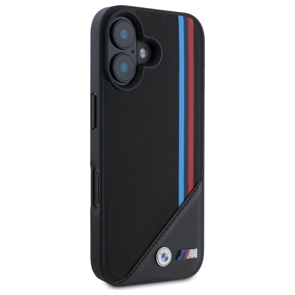 Etui BMW iPhone 16  6.1" czarny/black hardcase M Meshed Tricolor Stripes MagSafe