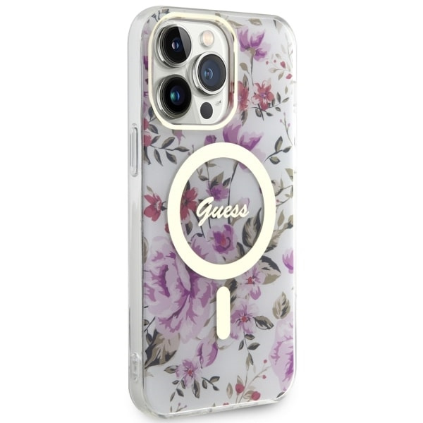 Etui Guess GUHMP14XHCFWST iPhone 14 Pro Max 6.7" transparent hardcase Flower MagSafe Case