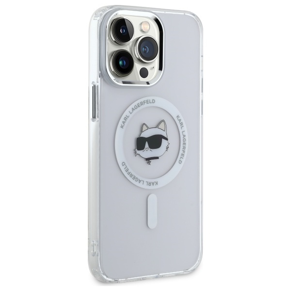 Karl Lagerfeld KLHMP14XHLSCHH iPhone 14   Pro Max 6.7" biały/white hardcase IML Metal Choupette Head MagSafe