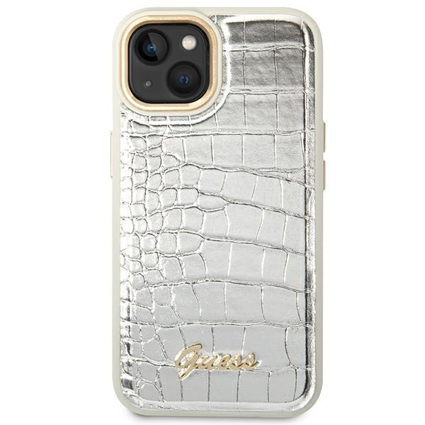 Etui GUESS Apple iPhone 14 Croco Collection Srebrny Hardcase