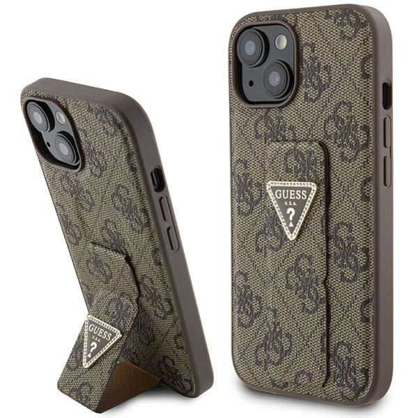 Etui Guess GUHCP15SPGS4TDW iPhone 15 6.1" brązowy/brown hardcase Grip Stand 4G Triangle Strass Case