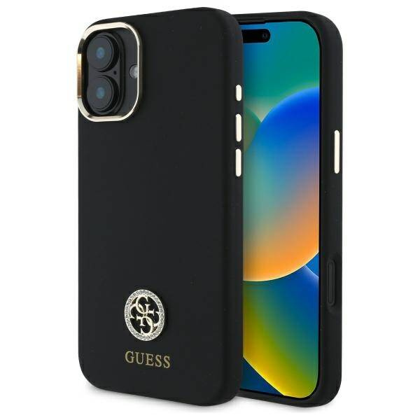 Etui Guess iPhone 16 czarny/black hardcase Silicone Logo Strass 4G