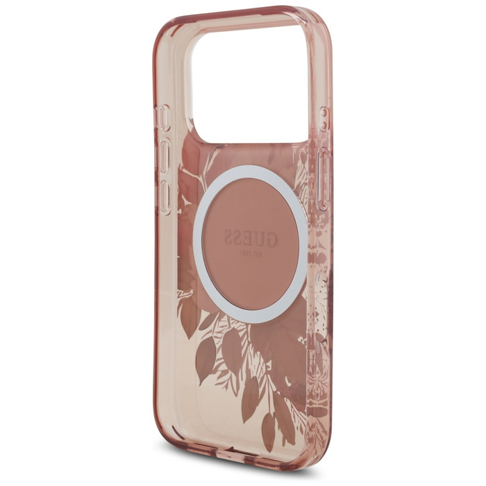 Etui Guess IML Flowers Pearl Strap       MagSafe do iPhone 17 Pro różowy