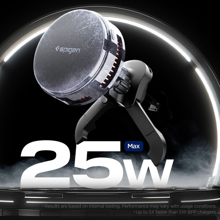 UCHWYT Z ŁADOWARKĄ BEZPRZEWODOWĄ SPIGEN ESSENTIAL EV25MFAQ Qi2.2 PELTIER MAGSAFE DO KRATKI NAWIEWU CZARNA