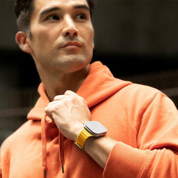 Pasek UNIQ Revix Evo Apple Watch Series1/2/3/4/5/6/7/8/9/SE/SE2/Ultra/Ultra2 42/44/45/49mm Reversible Magnetic zielono-żółty/viridian green-burnt yellow