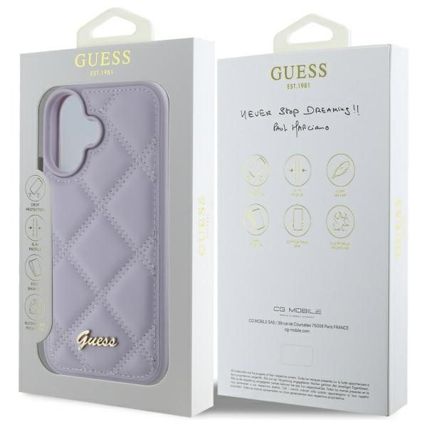 Etui Guess iPhone 16 6.1" jasnofioletowy/light purple hardcase Quiled Metal Logo