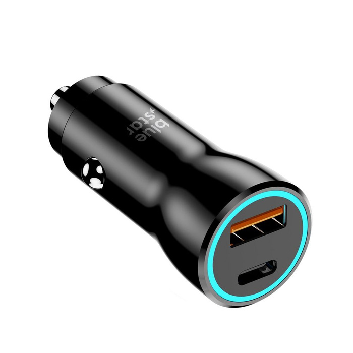Ładowarka samochodowa Blue Star USB C + USB A QC3.0 PD AFC PPS 3A 25W czarna
