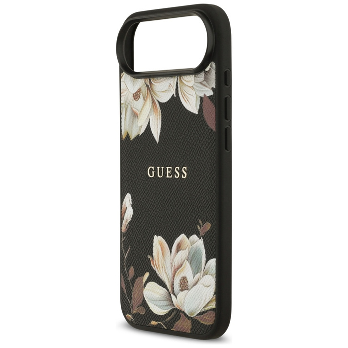Etui Guess Grained Flowers Classic Logo  MagSafe do iPhone Air czarny