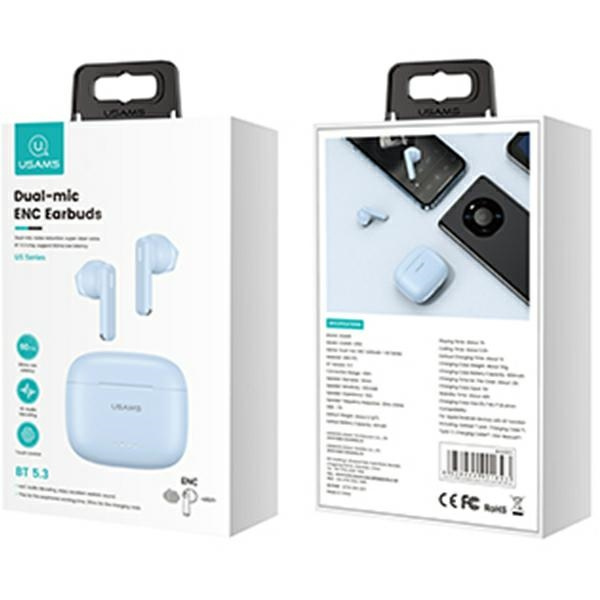 USAMS Słuchawki Bluetooth 5.3 TWS US Series Dual mic bezprzewodowe niebieskie/blue BHUUS03