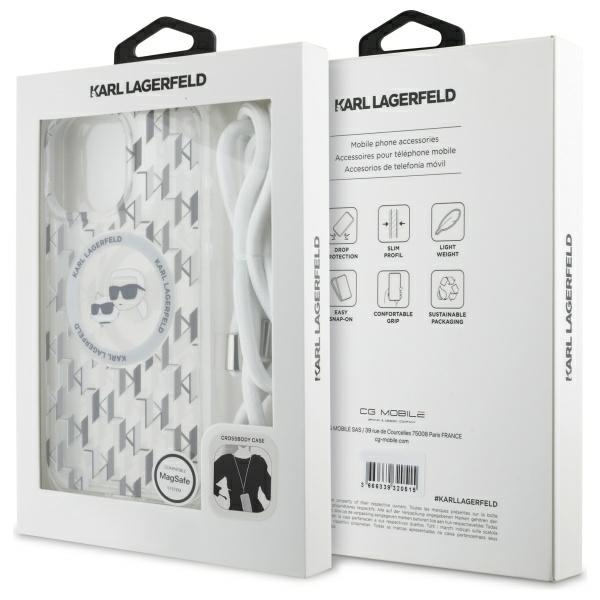 Etui Karl Lagerfeld iPhone 16 Pro Max 6.9" transparent hardcase IML Crossbody Monogram Karl & Choupette Head MagSafe