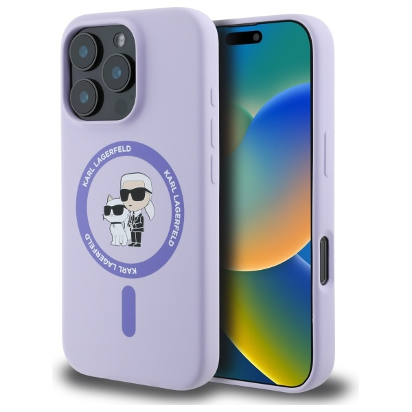 Etui Karl Lagerfeld iPhone 16 Pro fioletowy/purple HC MagSafe Silicone KC Heads Ring