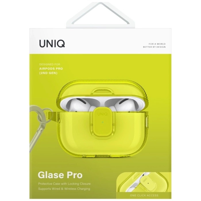 Etui UNIQ AirPods Pro 2 Glase Pro Lock Case Żółty