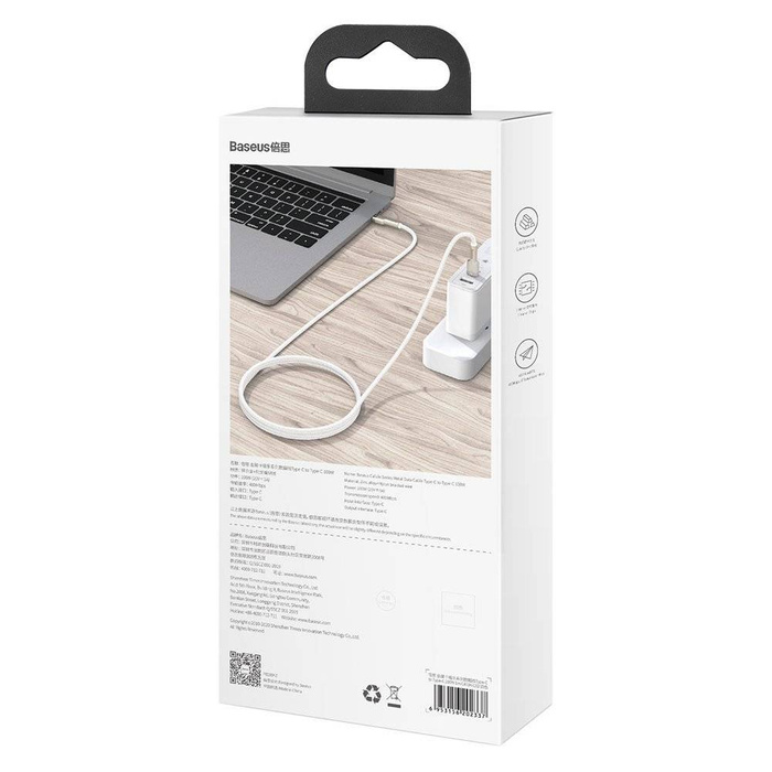 Baseus Cafule Metal Data kabel USB Typ C - USB Typ C 100 W (20 V / 5 A) Power Delivery 2 m czarny (CATJK-D01)