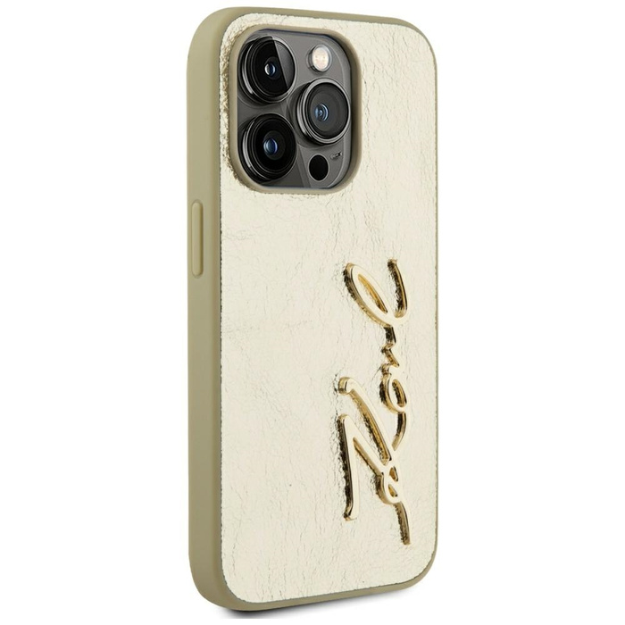 Etui Karl Lagerfeld Wrinkled Metal       Signature do iPhone 15 Pro Max złoty