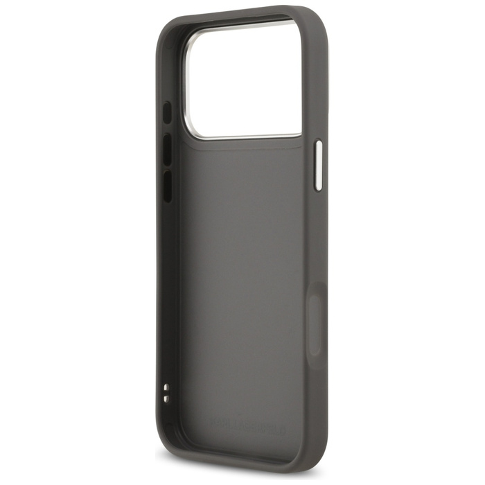 Etui Karl Lagerfeld FW Grained Karl &    Choupette Heads Pins & Logo do iPhone 17 Pro Max szary
