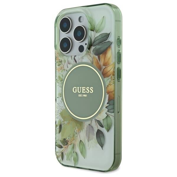 Etui Guess iPhone 16 Pro 6.3" zielony/green hardcase IML Flower & Tonal Circle MagSafe