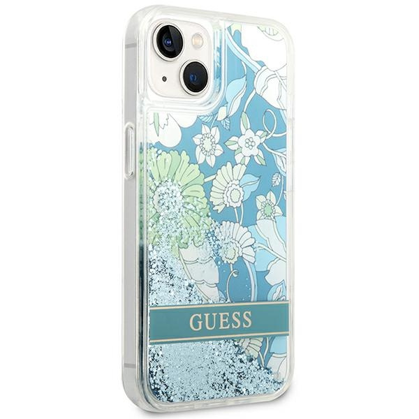 Etui GUESS Apple iPhone 14 Plus Flower Liquid Glitter Zielony Hardcase