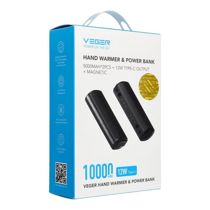 VEGER powerbank 2 x 5000 mAh z podgrzewaczem do rąk 2,4A 2 szt czarno srebrny