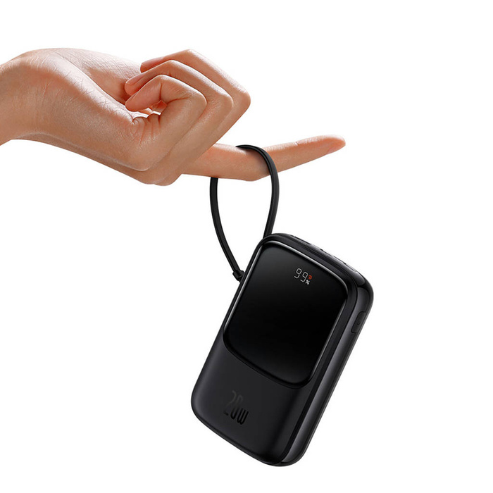 Baseus Qpow power bank 10000mAh wbudowany kabel USB Typu C 22.5W Quick Charge SCP AFC FCP biały (PPQD020102)