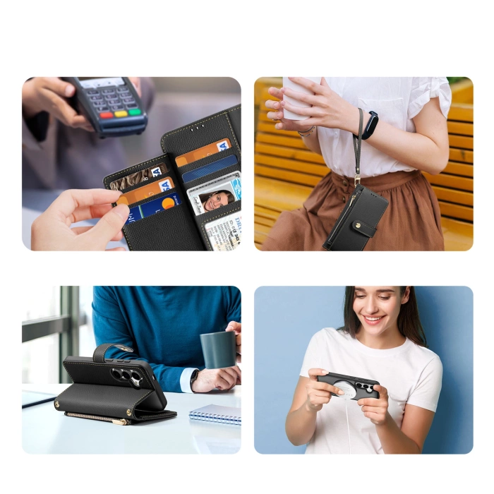 Etui skórzane Dux Ducis Lawa na Samsung Galaxy S25 z odłączanym portfelem magnetycznym - czarne