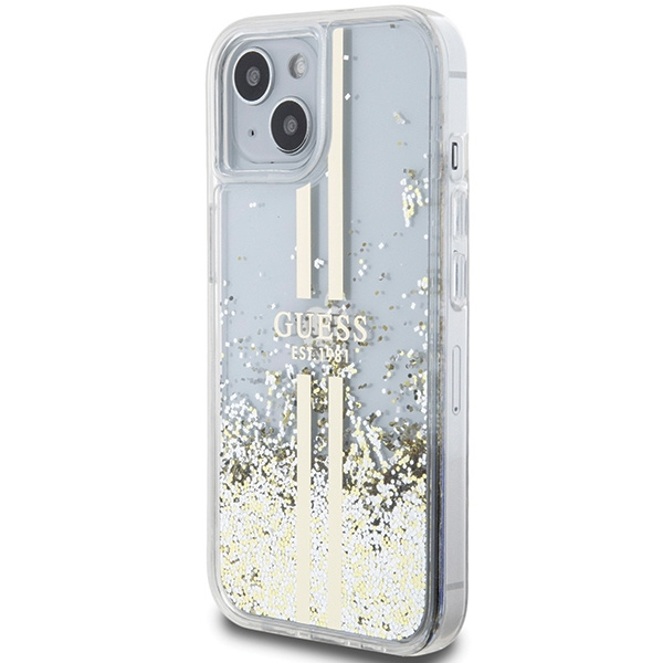 Etui Guess GUHCP15SLFCSEGT iPhone 15 / 14 / 13 6.1" transparent hardcase Liquid Glitter Gold Stripes Case