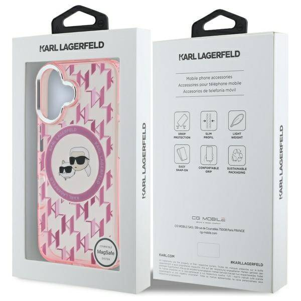 Etui Karl Lagerfeld iPhone 16 6.1" różowy/pink IML Monogram Karl&Choupette Head MagSafe
