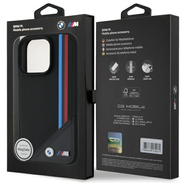 Etui BMW iPhone 16 Pro 6.3" czarny/black hardcase M Meshed Tricolor Stripes MagSafe