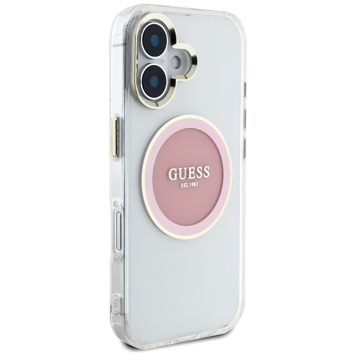 Etui Guess IML Metal Colored Circle      Classic Logo MagSafe do iPhone 16 różowy
