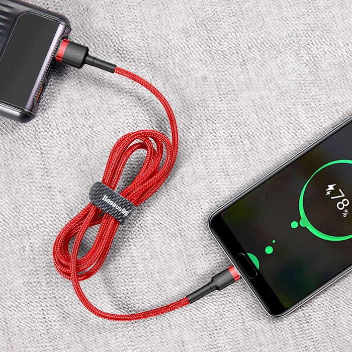 Baseus Cafule Cable wytrzymały nylonowy kabel przewód USB / USB-C QC3.0 3A 0,5M czerwony (CATKLF-A09)