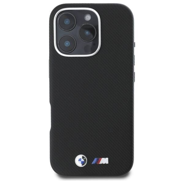 Etui BMW iPhone 16 Pro czarny/black hardcase M Edition Kevlar wrapped metal