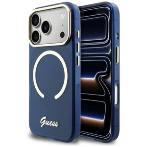Etui Guess IML Script Metal MagSafe do   iPhone 17 Pro niebieski