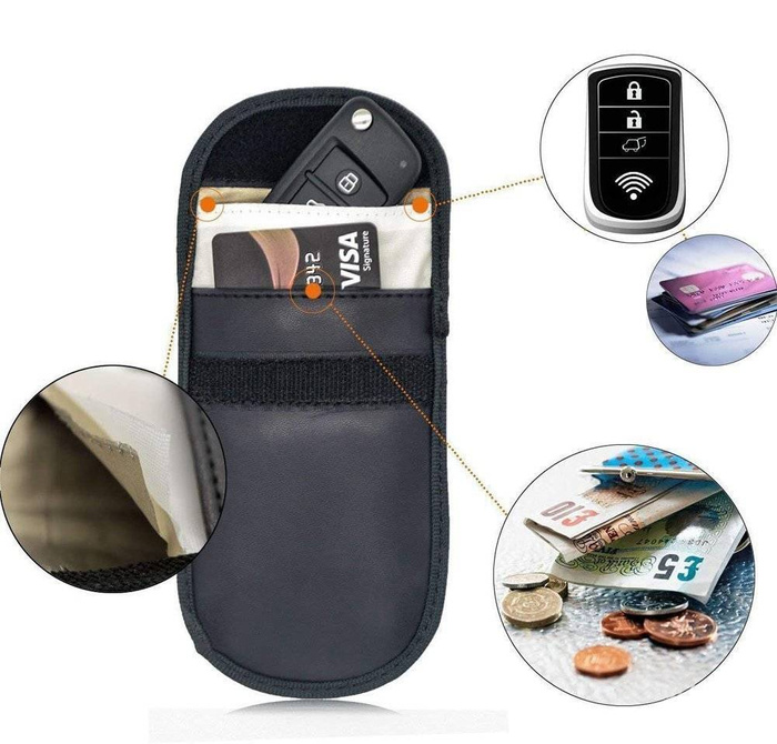 Etui antykradzieżowe na klucze samochodowe blokujące fale radiowe Faraday Box klatka Faradaya 14 cm z 10 cm czarny