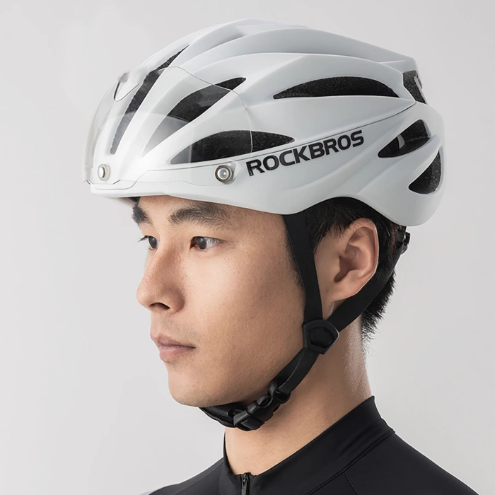 Kask rowerowy Rockbros z szybką, odpinane okulary z ochroną UV, unisex - brązowy