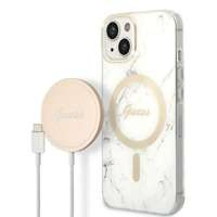 Zestaw Etui Guess Case+ Charger iPhone 14 Plus 6,7" biały/white hard case Marble MagSafe