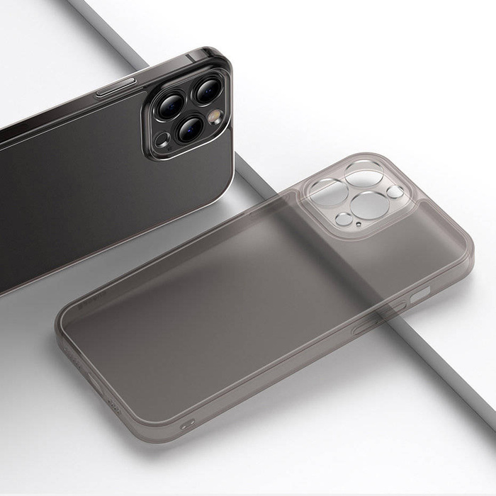Etui Baseus Frosted Glass Case pokrowiec do iPhone 13 Pro Max sztywna obudowa z żelową ramką przezroczysty (ARWS000802)