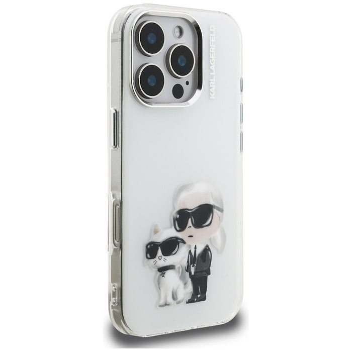 Etui Karl Lagerfeld IML Aquarelle Karl   & Choupette & Logo do iPhone 16 Pro Max biały