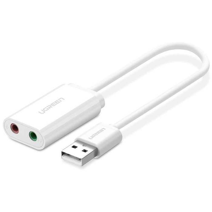 Ugreen zewnętrzna karta dźwiękowa muzyczna adapter USB - 3,5 mm mini jack 15 cm biały (US205 30143)